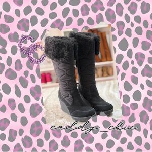 Report Black Quilted Wedge Boots Size 8.5 – Faux Fur Trim EUC Winter Boots